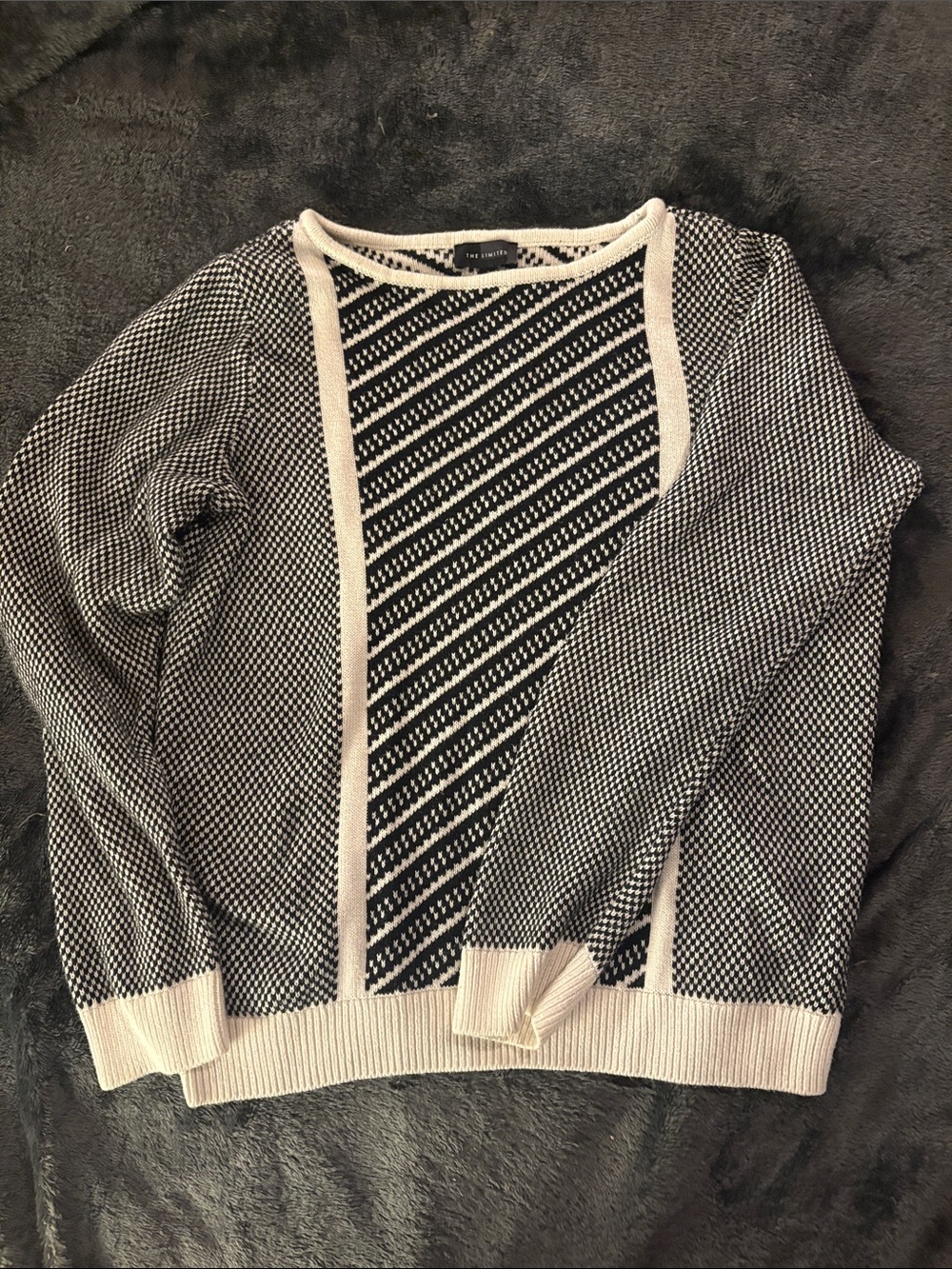 The Limited Black & White Geometric Crewneck Sweater